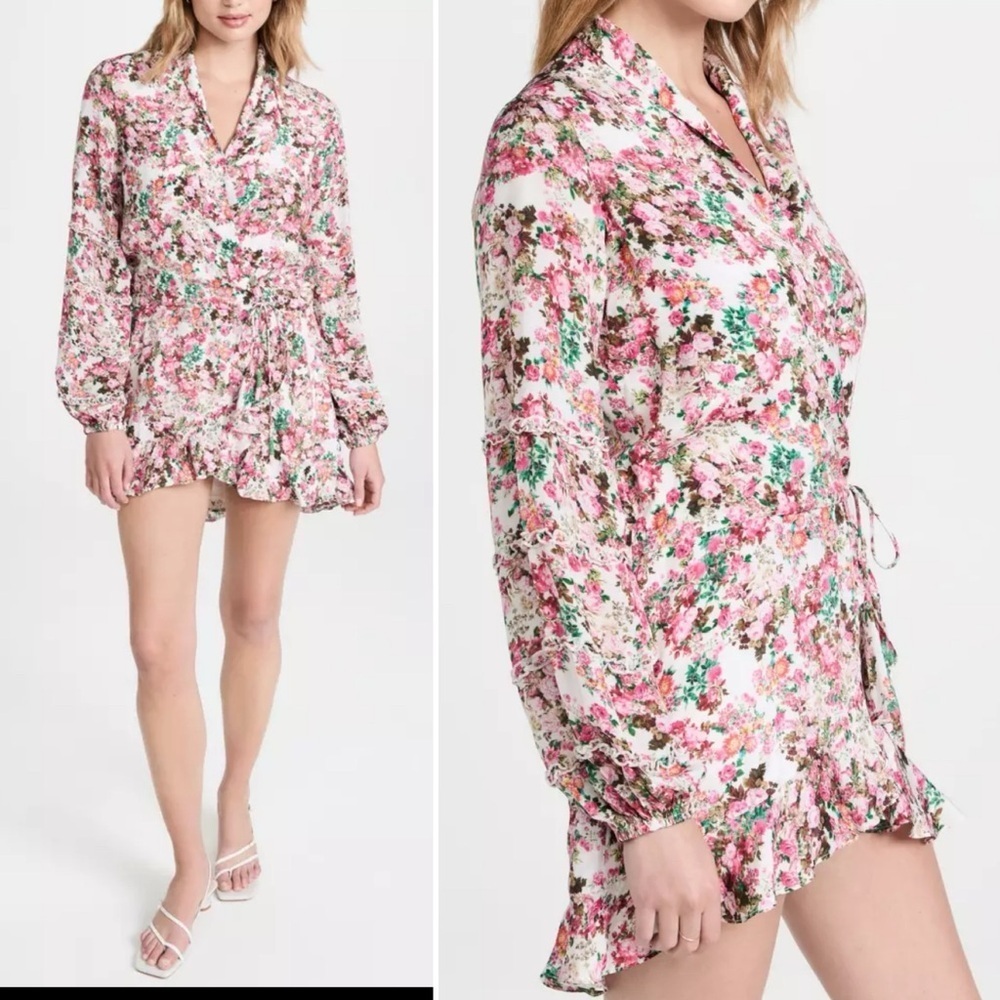 Rococo Sand "Vie" Floral Print Wrap Style Mini Dress Floral Size Medium